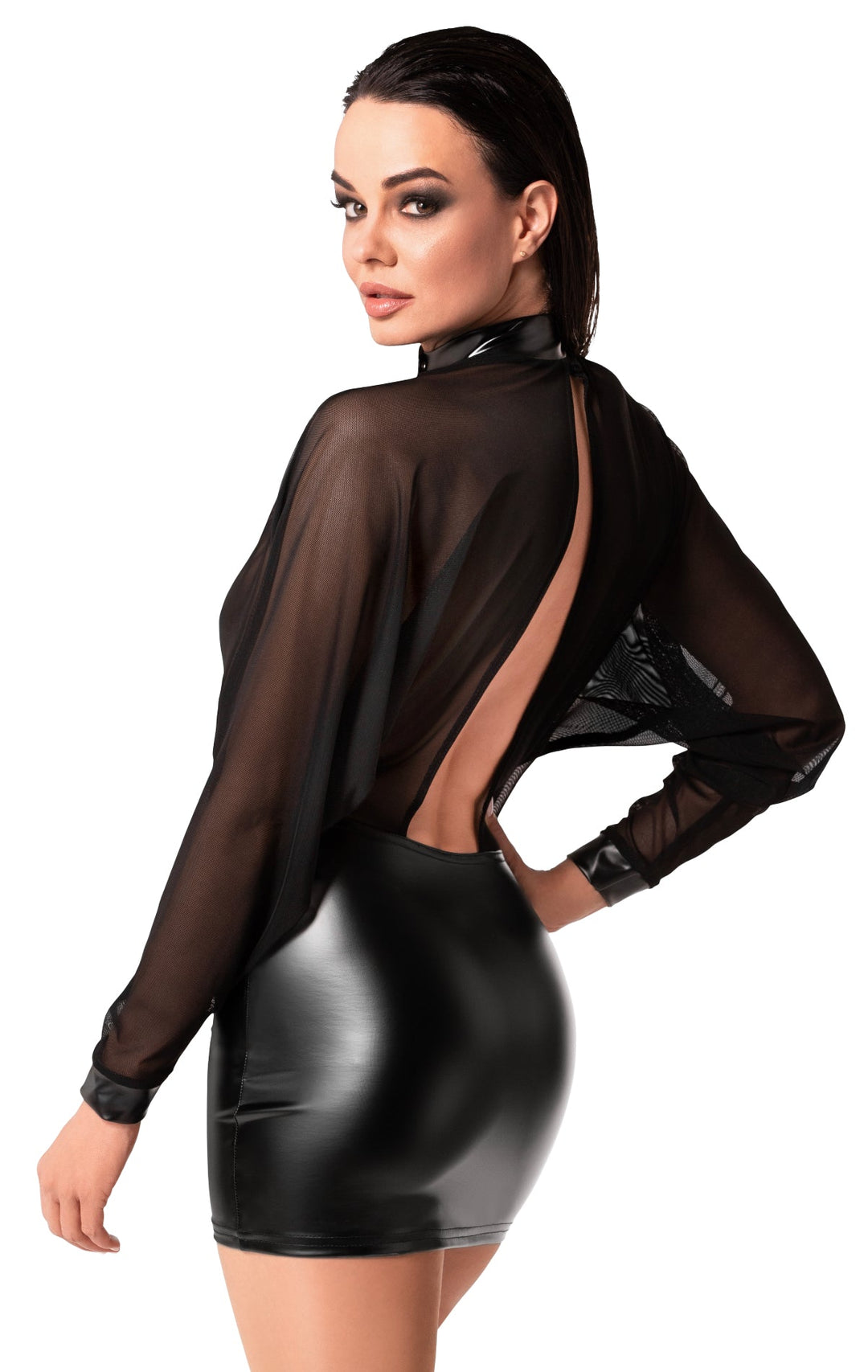 Opium powerwetlook and tulle mini dress