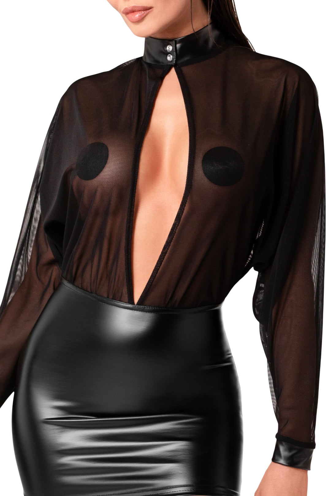 Opium powerwetlook and tulle mini dress