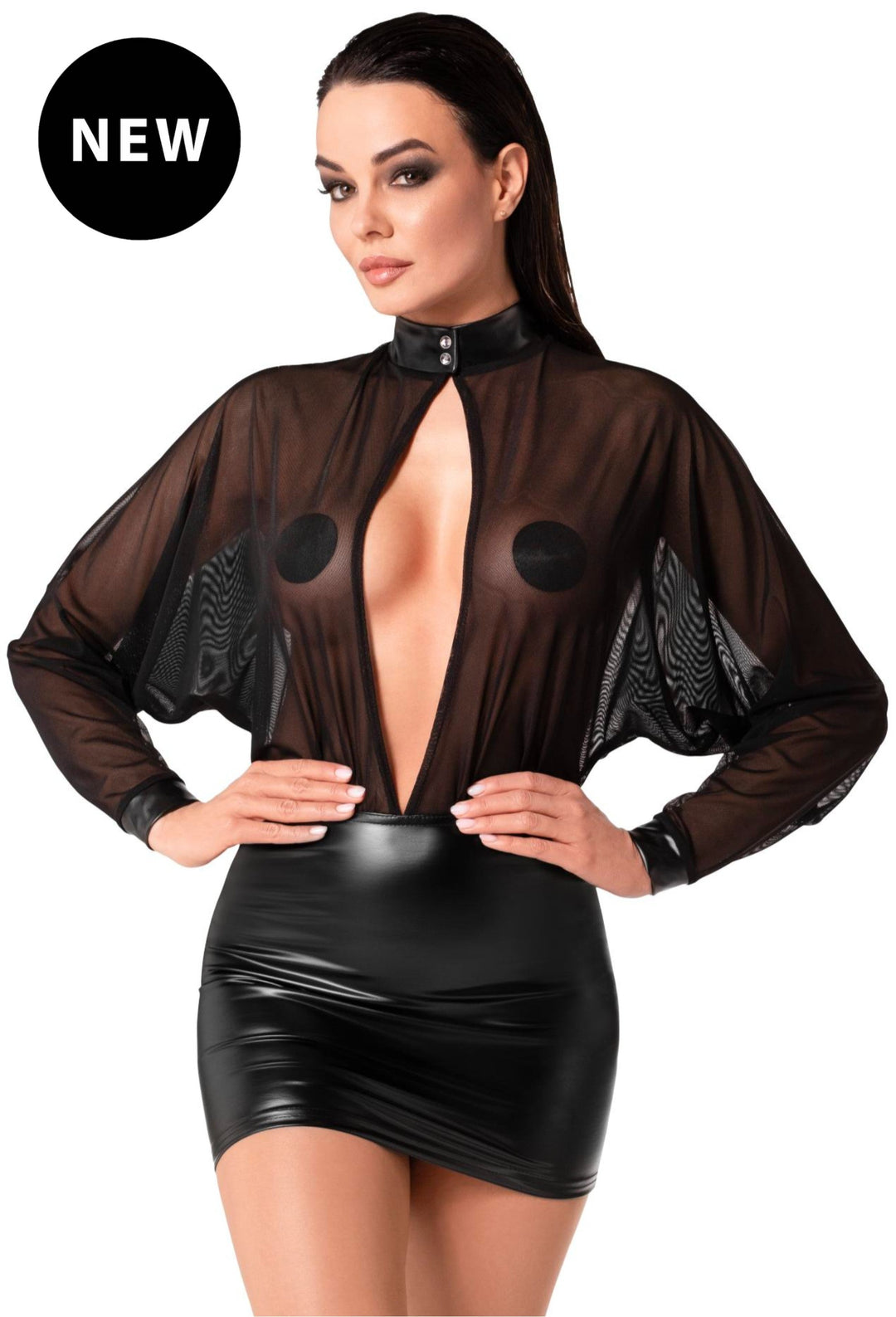 Opium powerwetlook and tulle mini dress