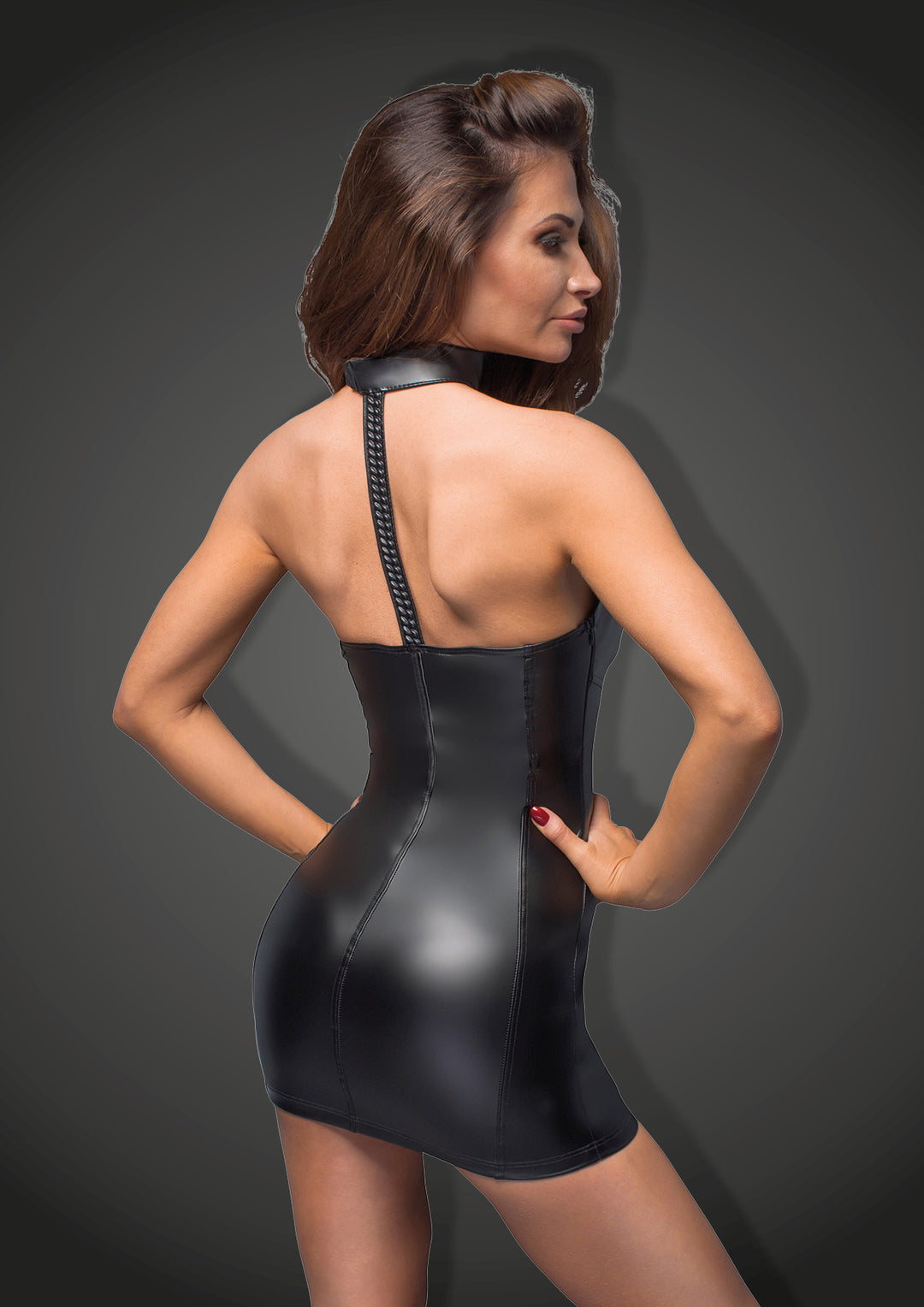 Powerwetlook mini dress with eco-leather cups