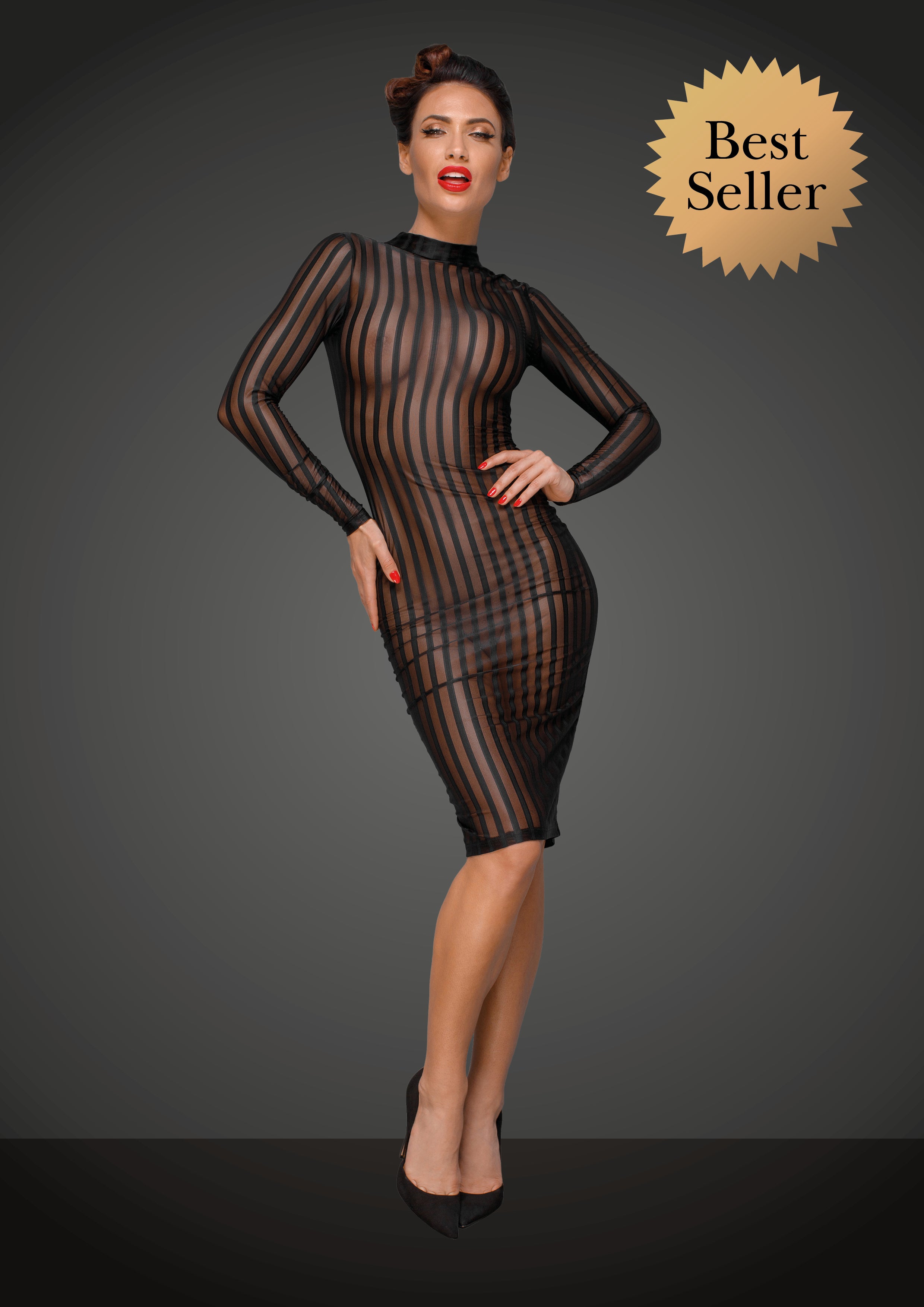 Classic dress made of elastic tulle - front view