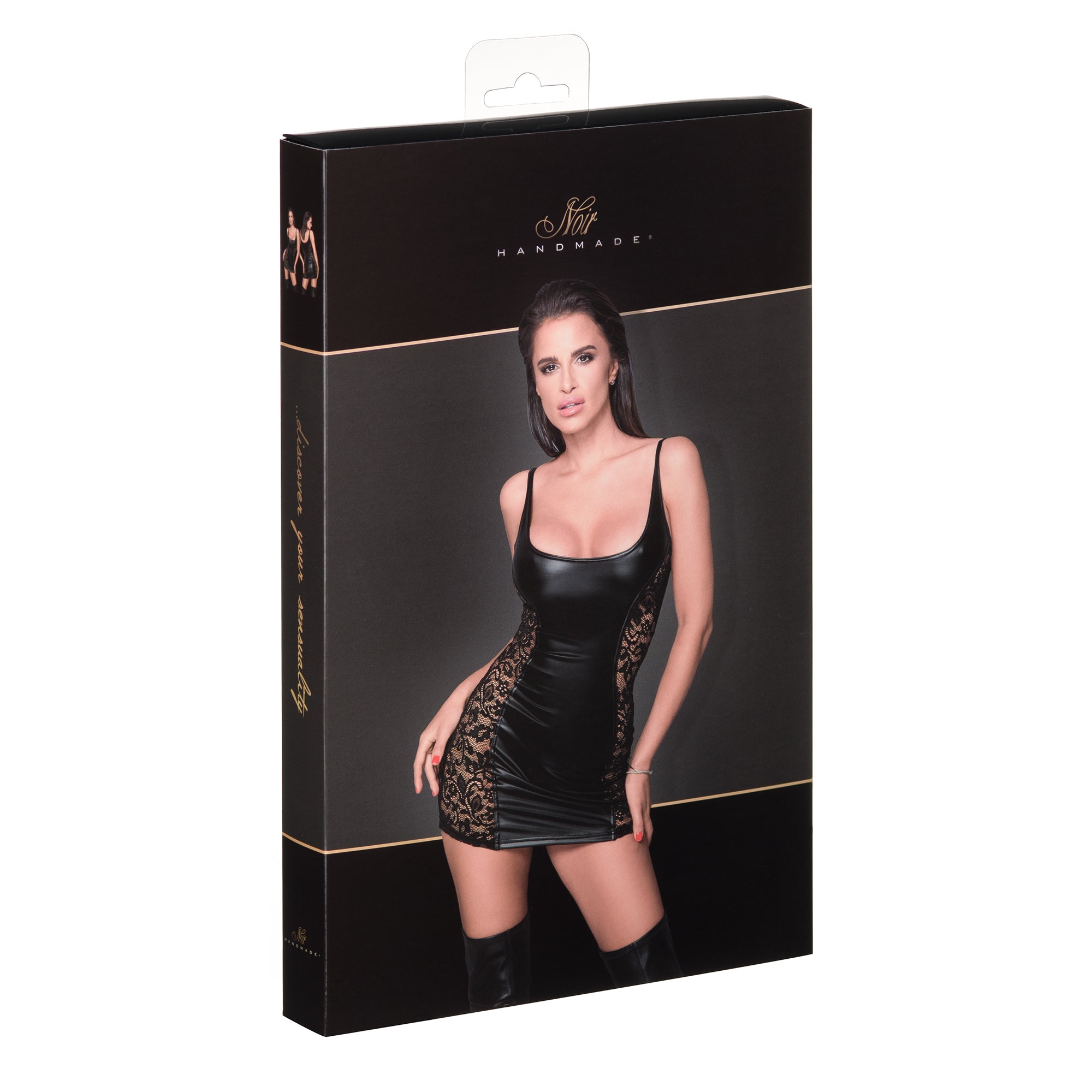 Powerwetlook Dress with Sexy Lace inserts Noirhandmade package