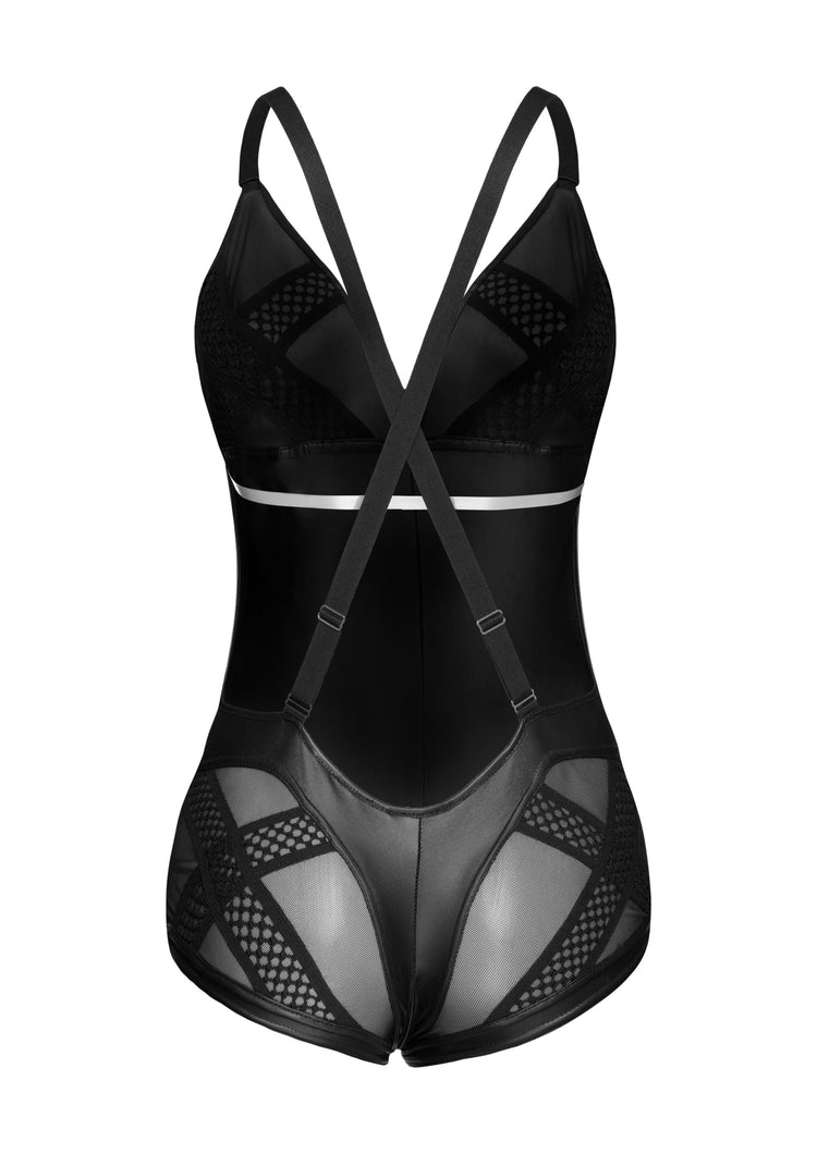 Black Bodysuit with Suspenders close up